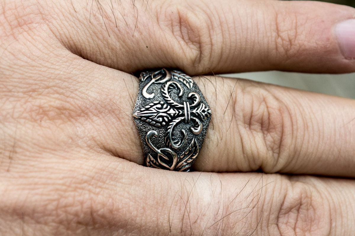 Ring with Heraldic Lilia Sterling Silver Handcrafted Jewelry - vikingworkshop