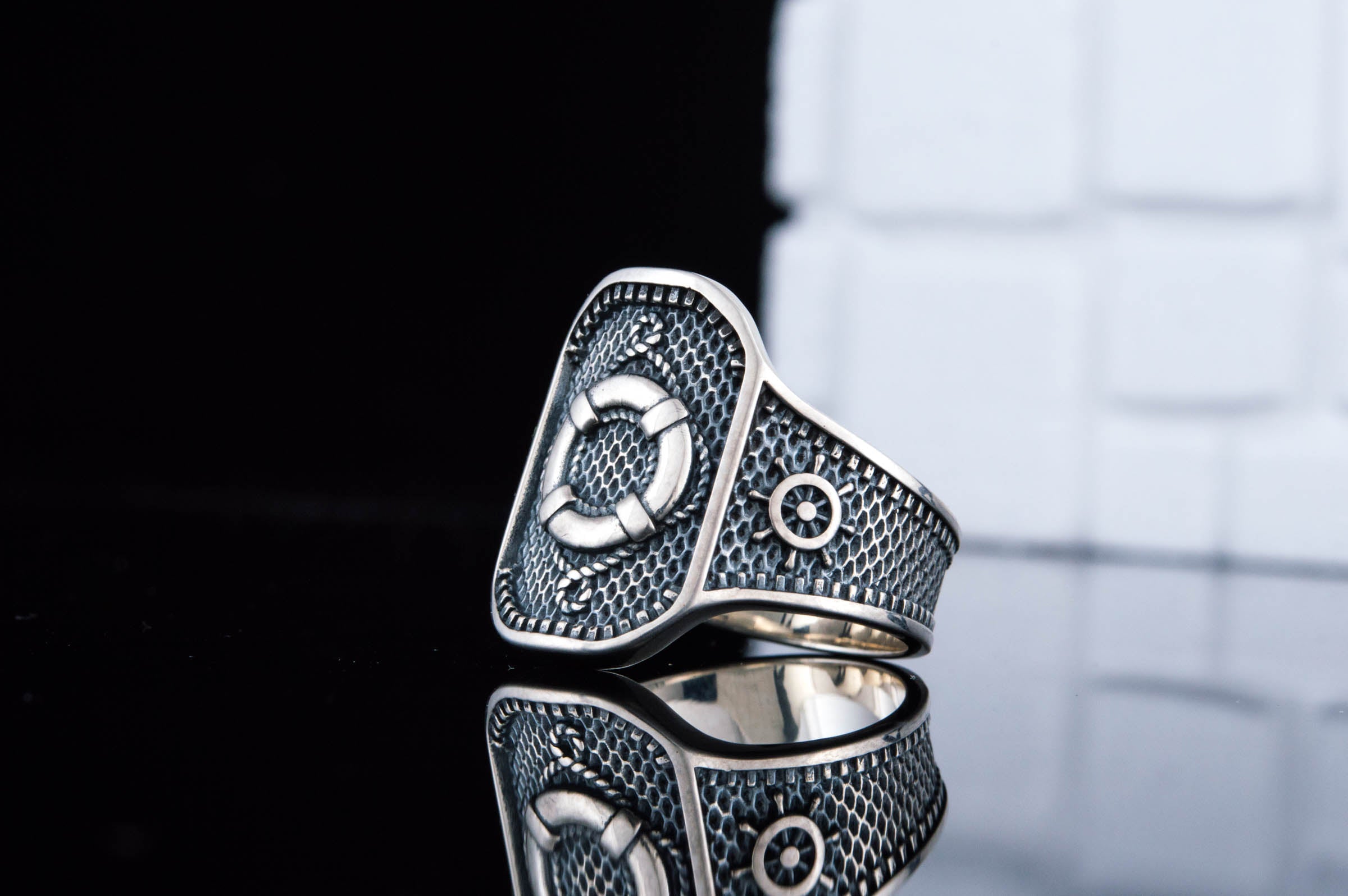 Ring with Lifebuoy Sterling Silver Handcrafted Jewelry - vikingworkshop