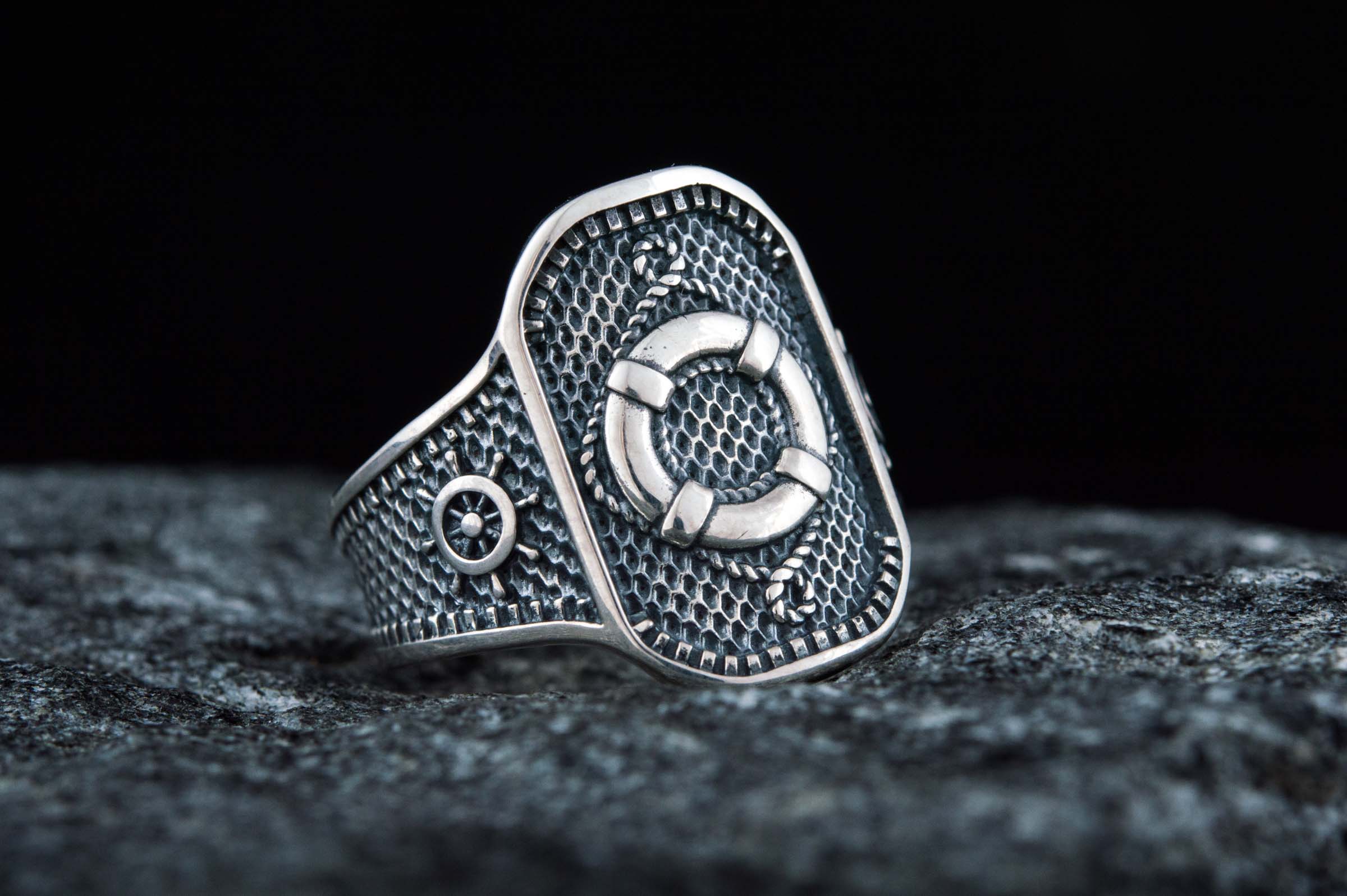 Ring with Lifebuoy Sterling Silver Handcrafted Jewelry - vikingworkshop