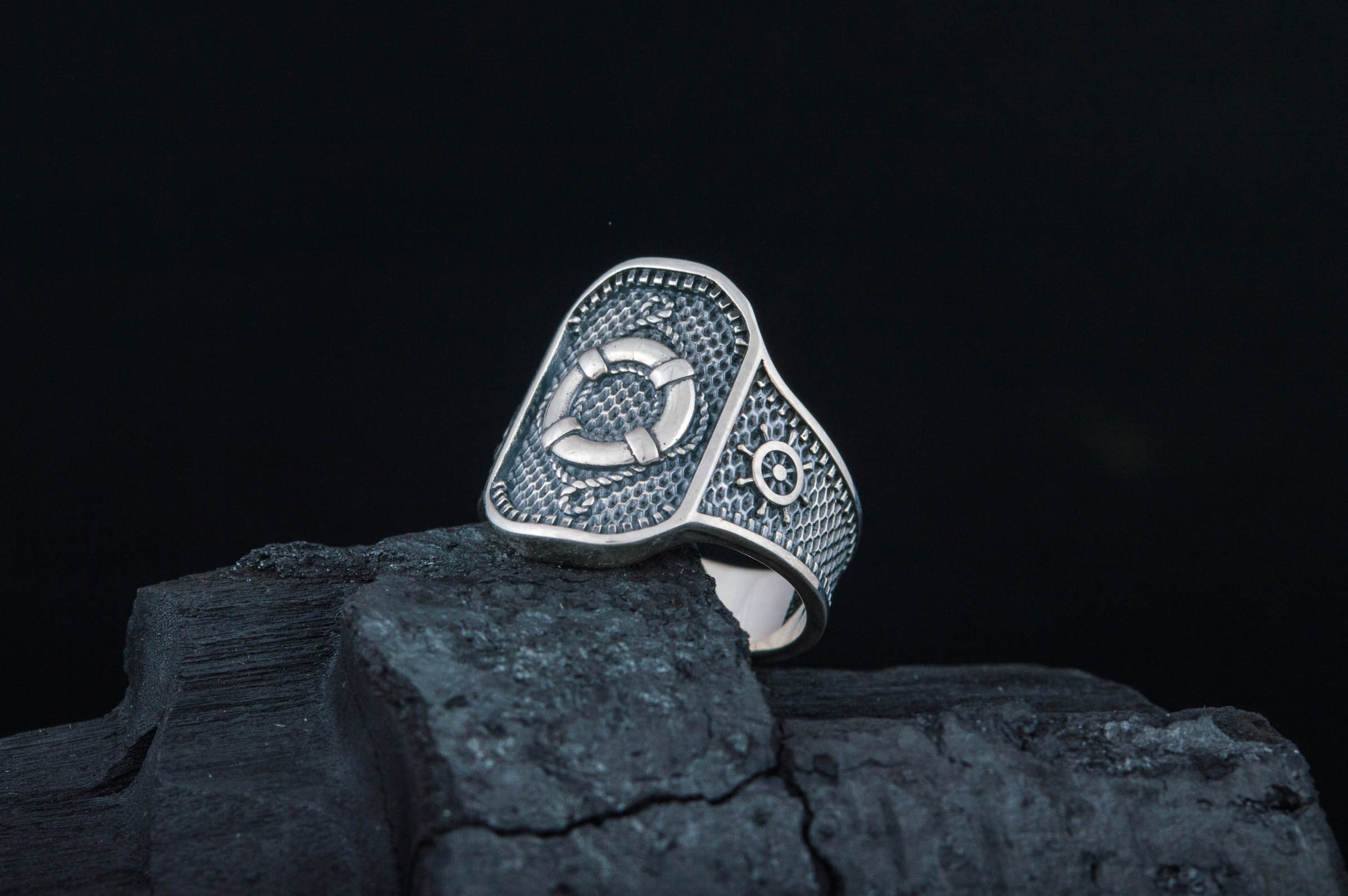 Ring with Lifebuoy Sterling Silver Handcrafted Jewelry - vikingworkshop