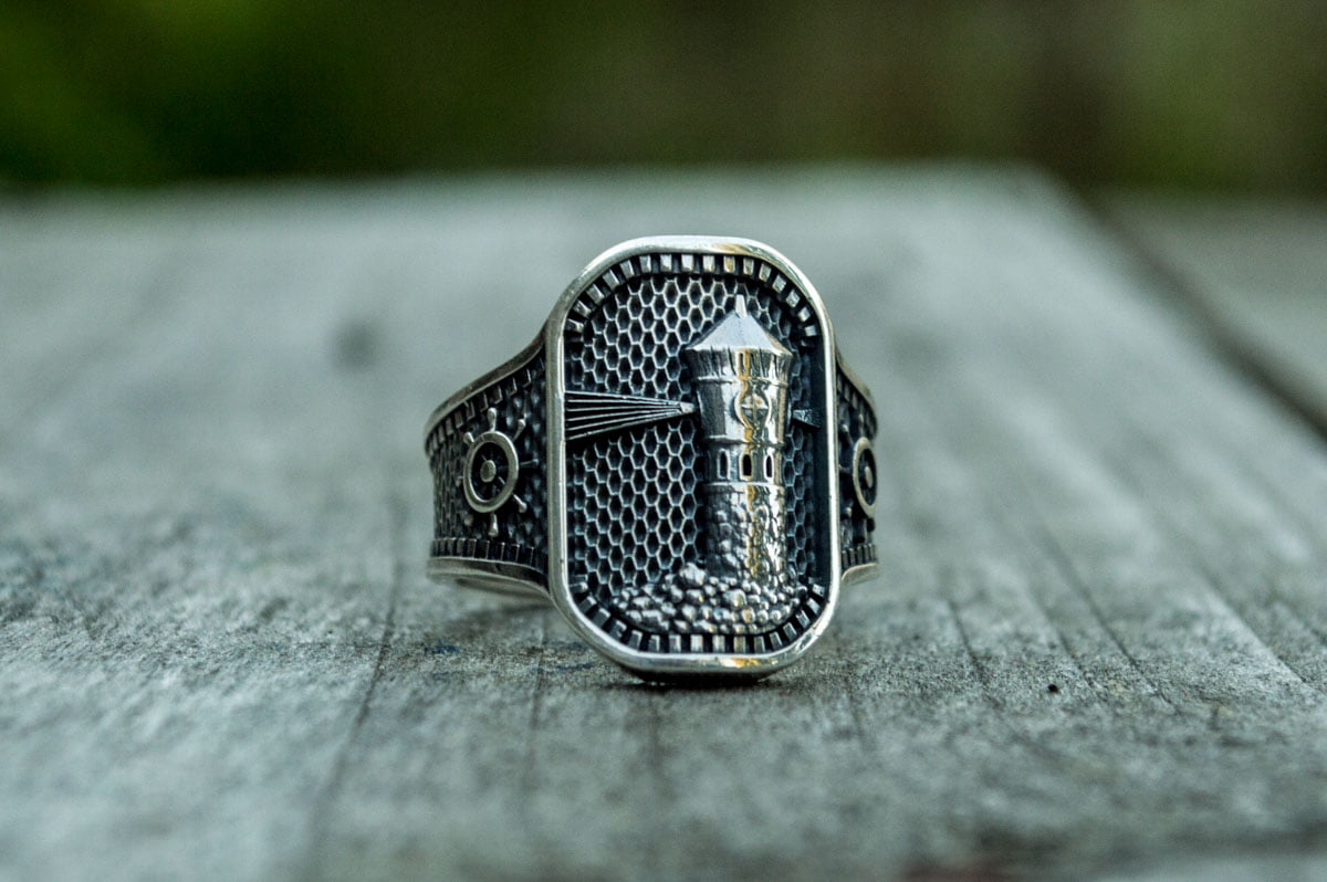 Ring with Lighthouse Sterling Silver Handcrafted Jewelry - vikingworkshop