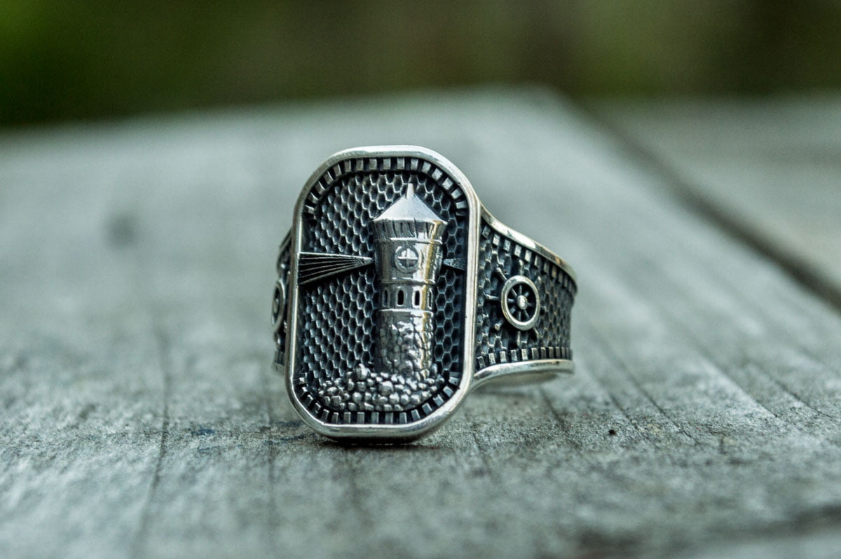 Ring with Lighthouse Sterling Silver Handcrafted Jewelry - vikingworkshop