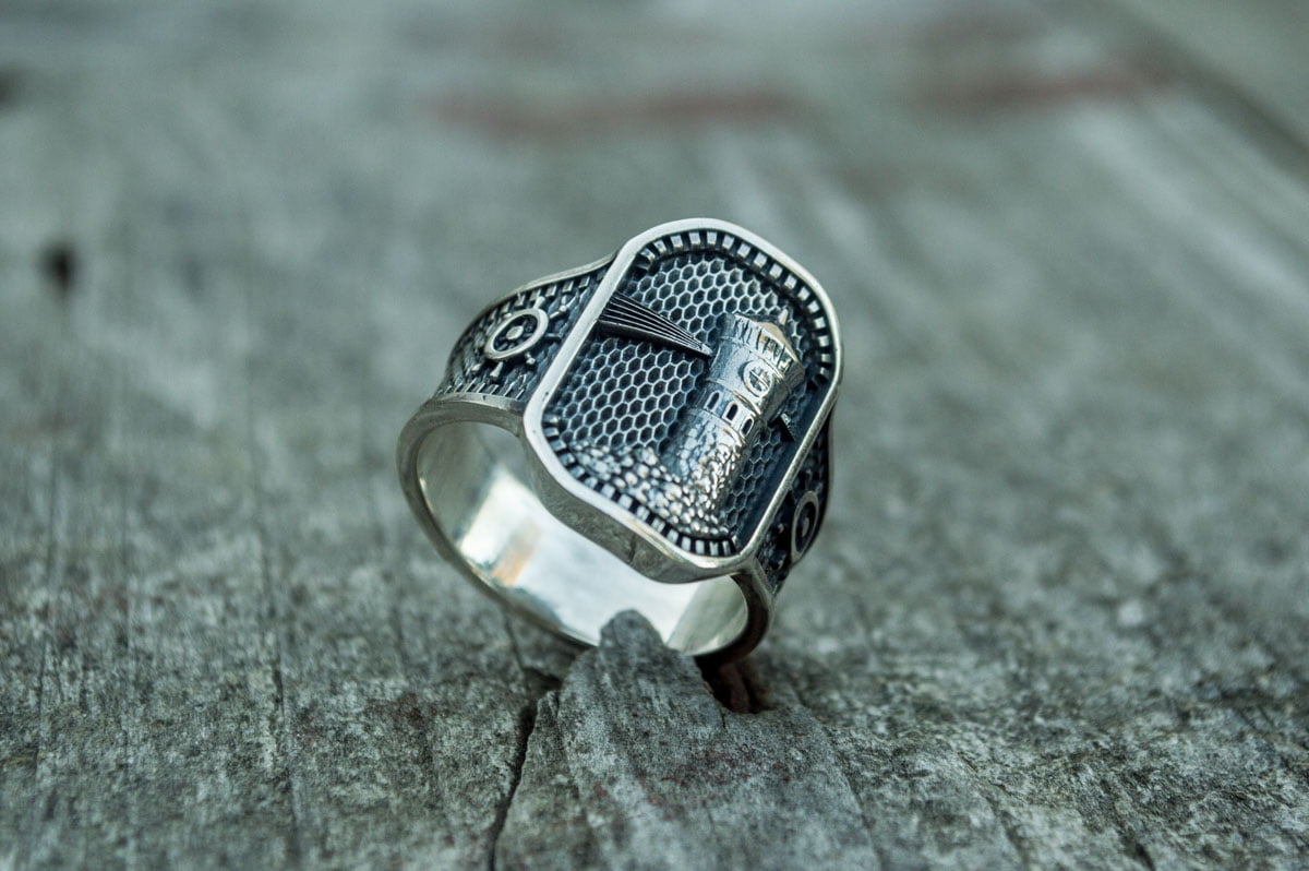 Ring with Lighthouse Sterling Silver Handcrafted Jewelry - vikingworkshop