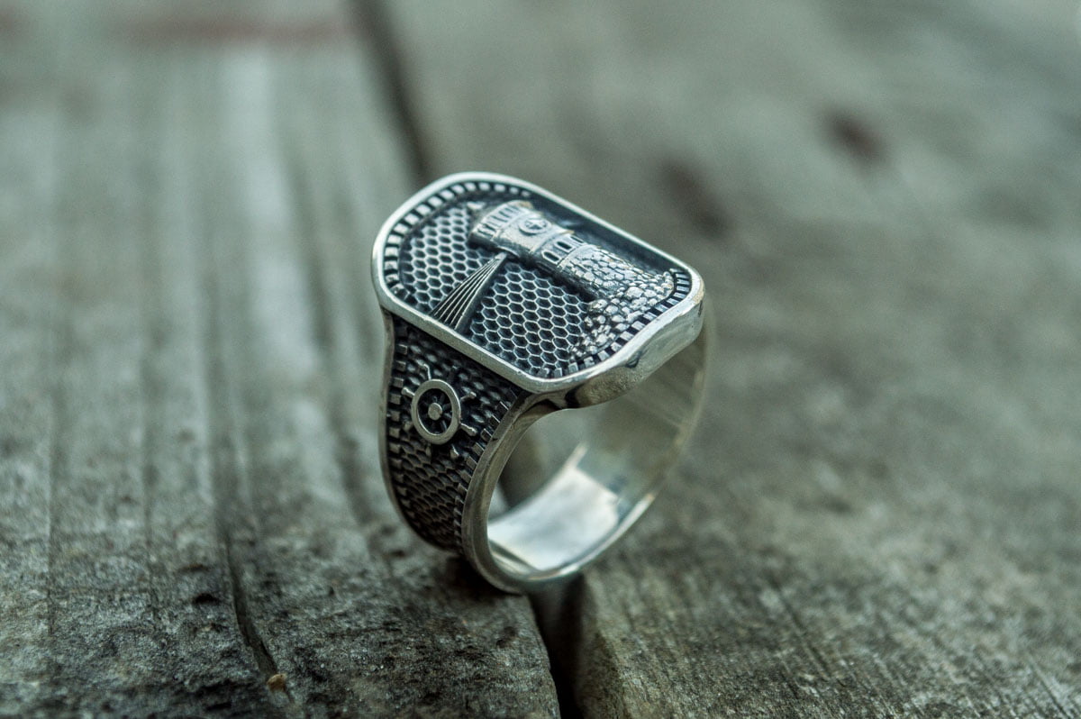 Ring with Lighthouse Sterling Silver Handcrafted Jewelry - vikingworkshop