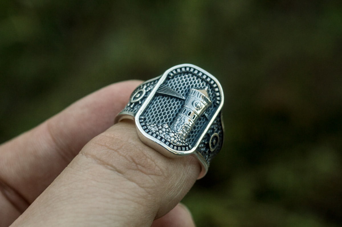 Ring with Lighthouse Sterling Silver Handcrafted Jewelry - vikingworkshop