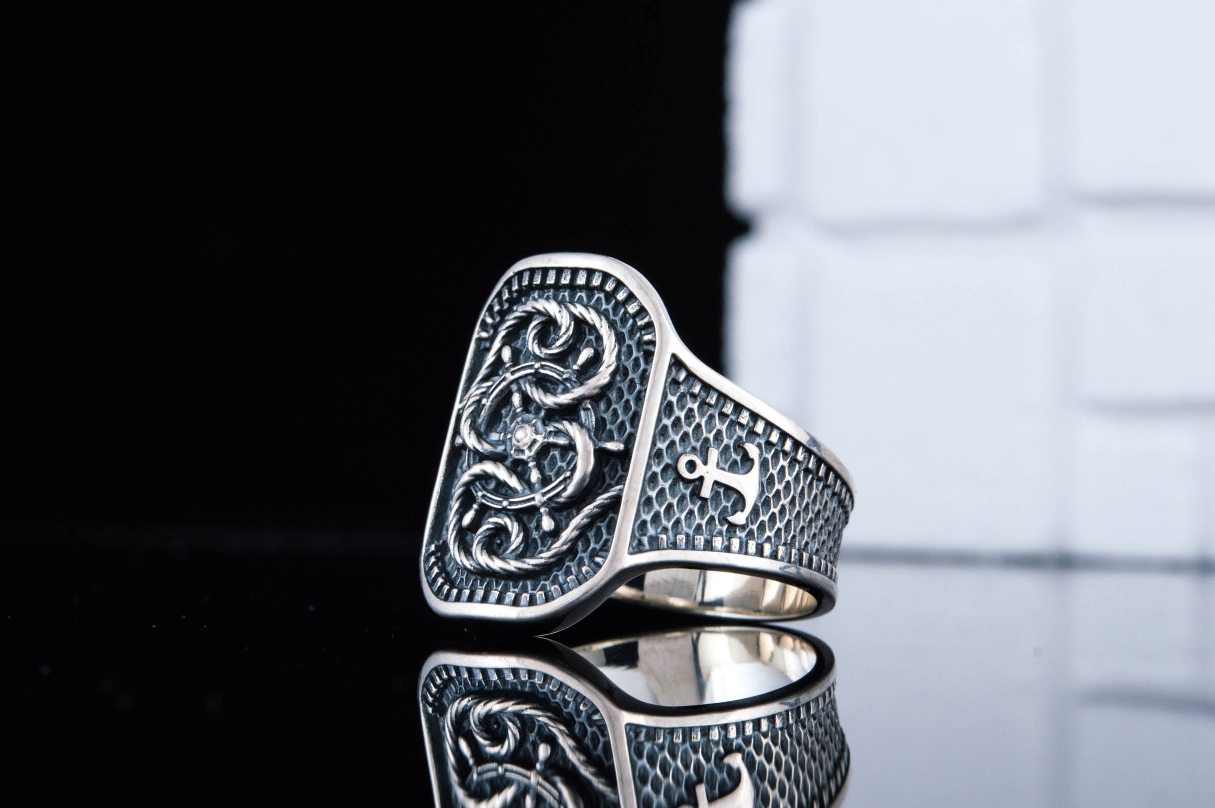 Ring with Steering Wheel Sterling Silver Handcrafted Jewelry - vikingworkshop