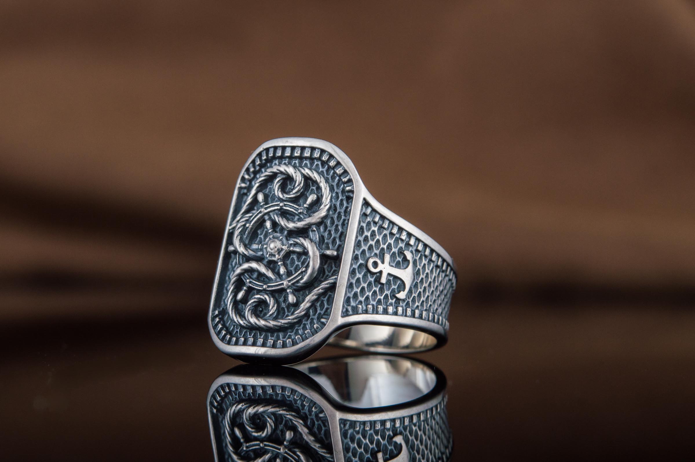 Ring with Steering Wheel Sterling Silver Handcrafted Jewelry - vikingworkshop