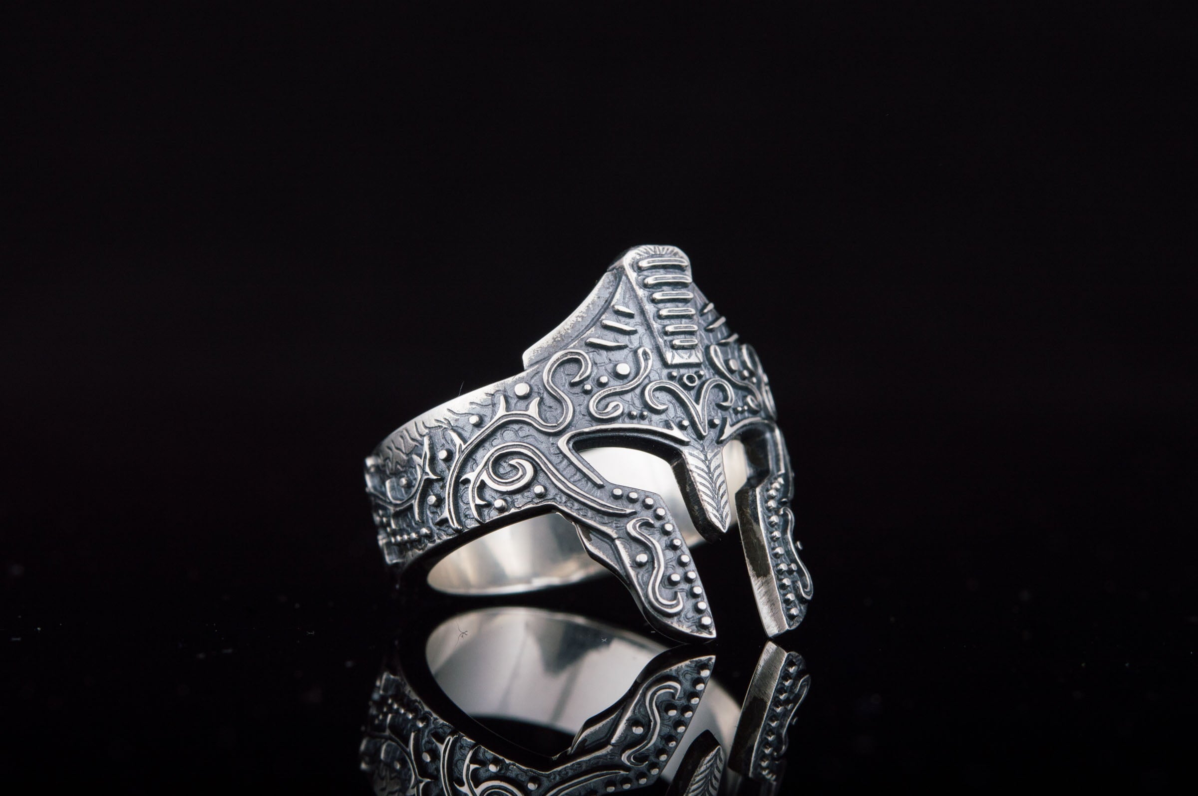 Spartan Helmet Ring Sterling Silver Handcrafted Jewelry - vikingworkshop