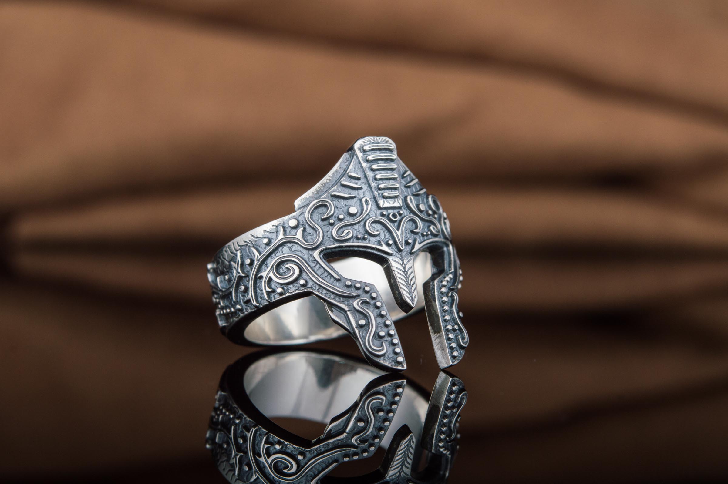 Spartan Helmet Ring Sterling Silver Handcrafted Jewelry - vikingworkshop