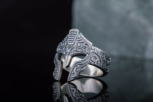 Spartan Helmet Ring Sterling Silver Handcrafted Jewelry - vikingworkshop