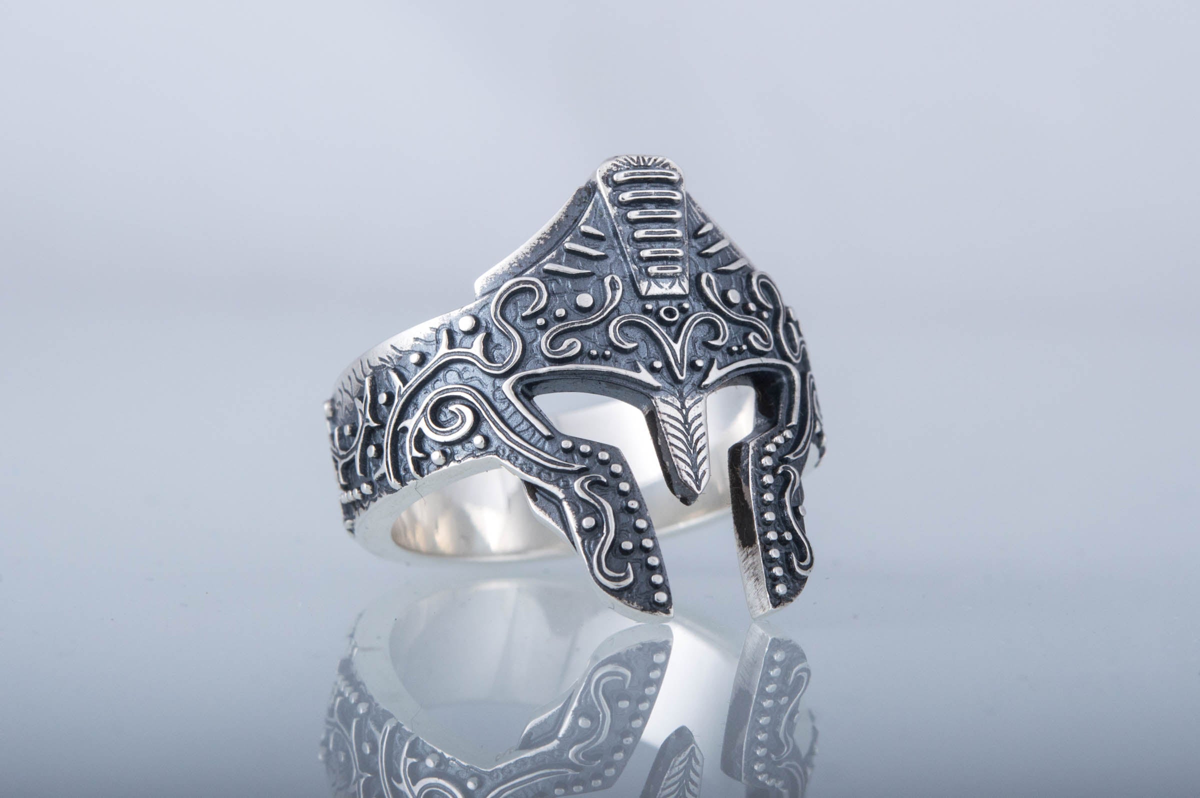 Spartan Helmet Ring Sterling Silver Handcrafted Jewelry - vikingworkshop