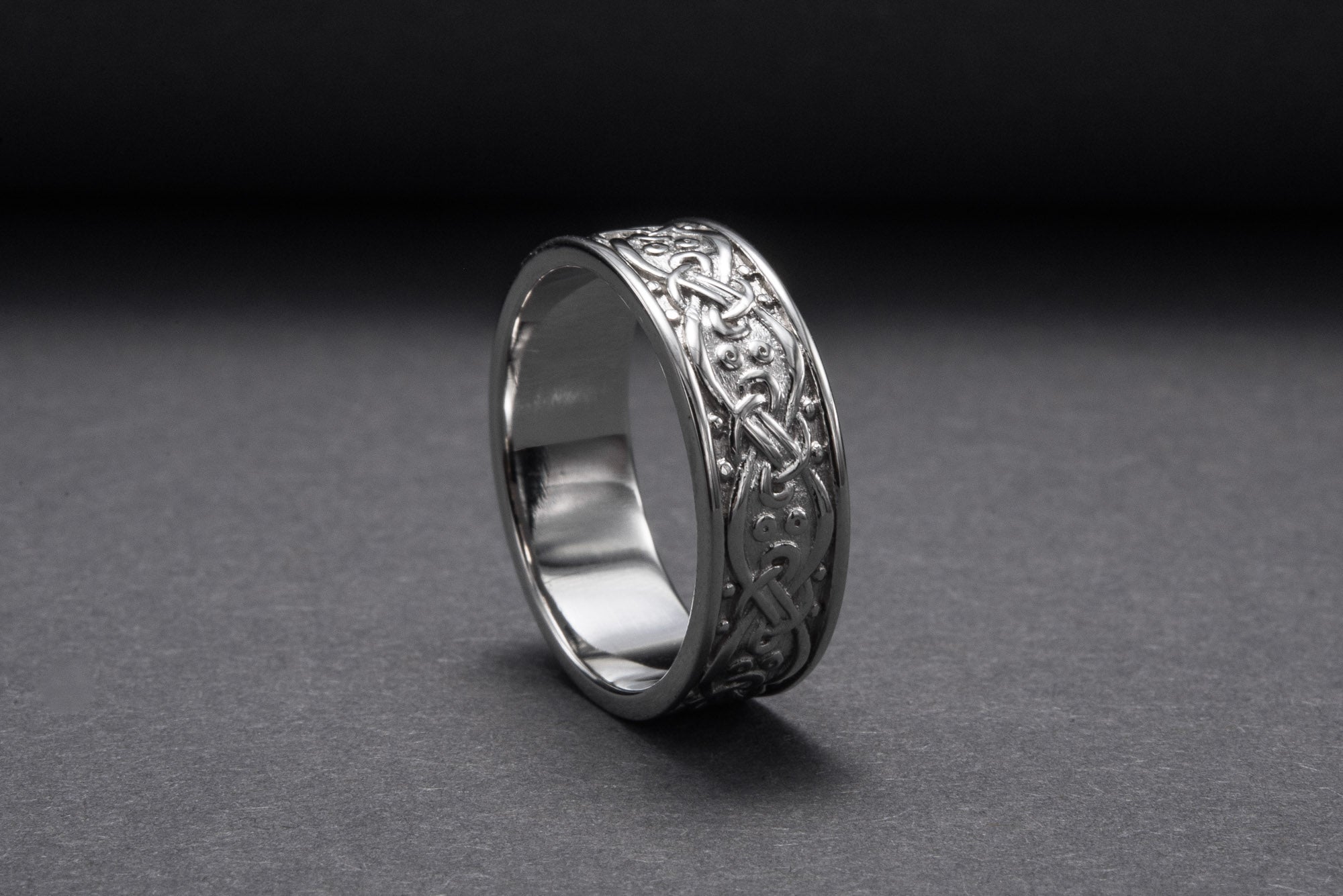 950 Platinum Ornament Ring, Unique Handcrafted Jewelry - vikingworkshop