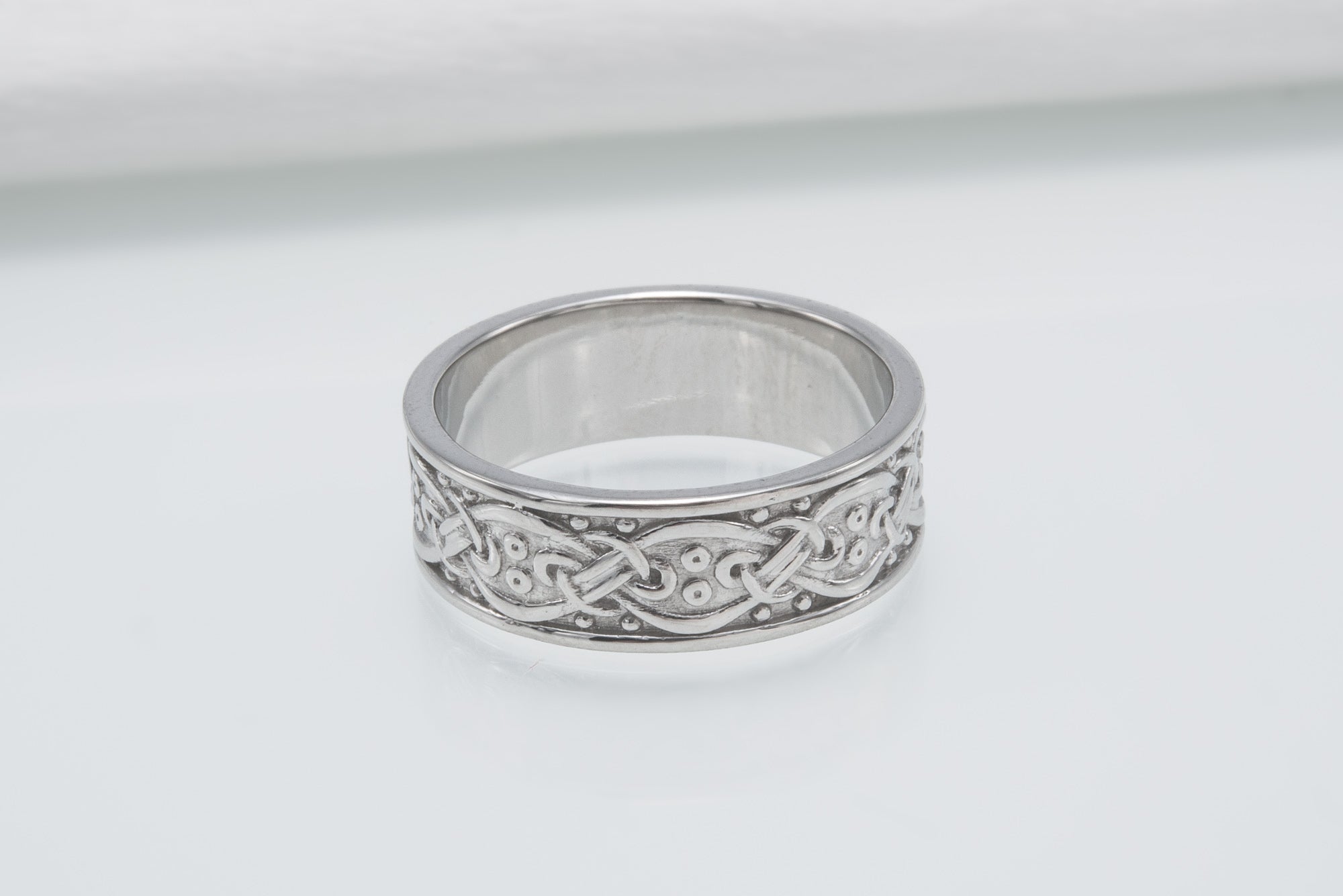 950 Platinum Ornament Ring, Unique Handcrafted Jewelry - vikingworkshop