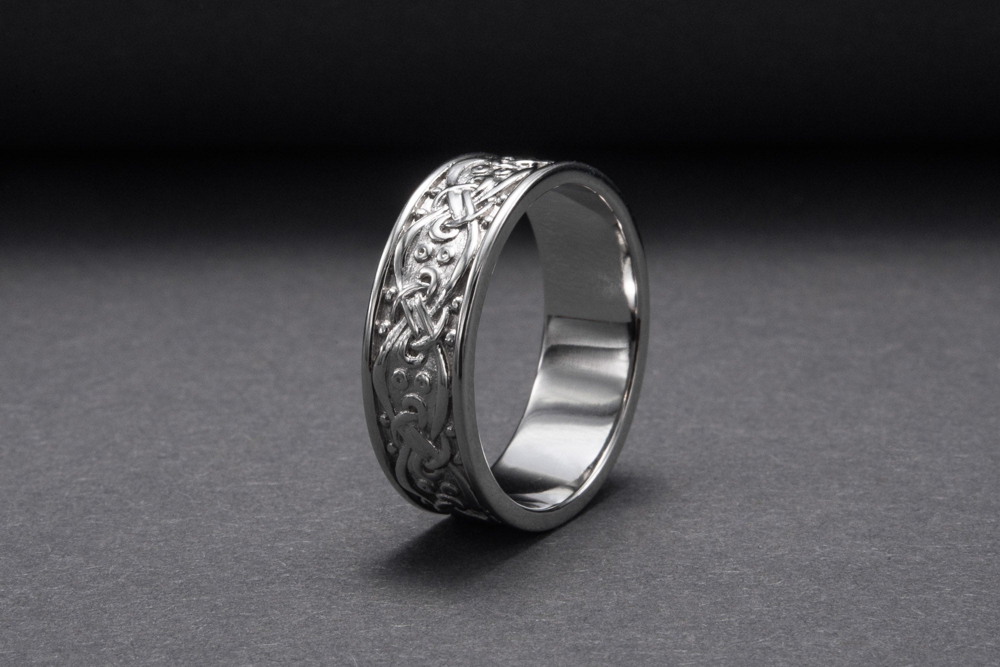 950 Platinum Ornament Ring, Unique Handcrafted Jewelry - vikingworkshop