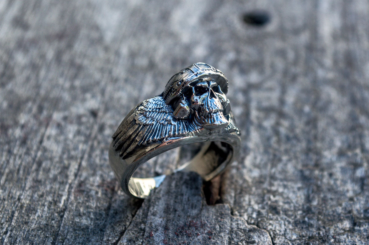 Ring with Skull Sterling Silver Handcrafted Jewelry - vikingworkshop