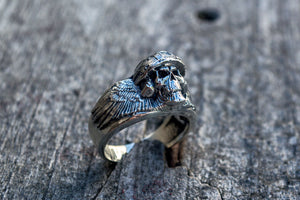 Ring with Skull Sterling Silver Handcrafted Jewelry - vikingworkshop