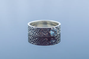 Norse Ornament Ring with Cubic Zirconia Sterling Silver Handmade Jewelry - vikingworkshop