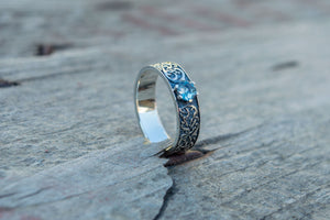 Norse Ornament Ring with Cubic Zirconia Sterling Silver Handmade Jewelry - vikingworkshop