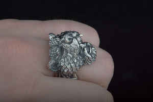 Berserker Ring with Bear Sterling Silver Handcrafted Jewelry - vikingworkshop