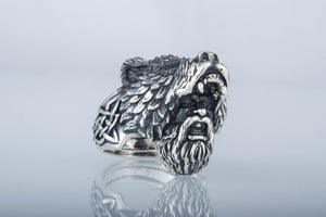 Berserker Ring with Bear Sterling Silver Handcrafted Jewelry - vikingworkshop