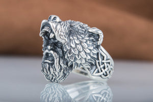 Berserker Ring with Bear Sterling Silver Handcrafted Jewelry - vikingworkshop