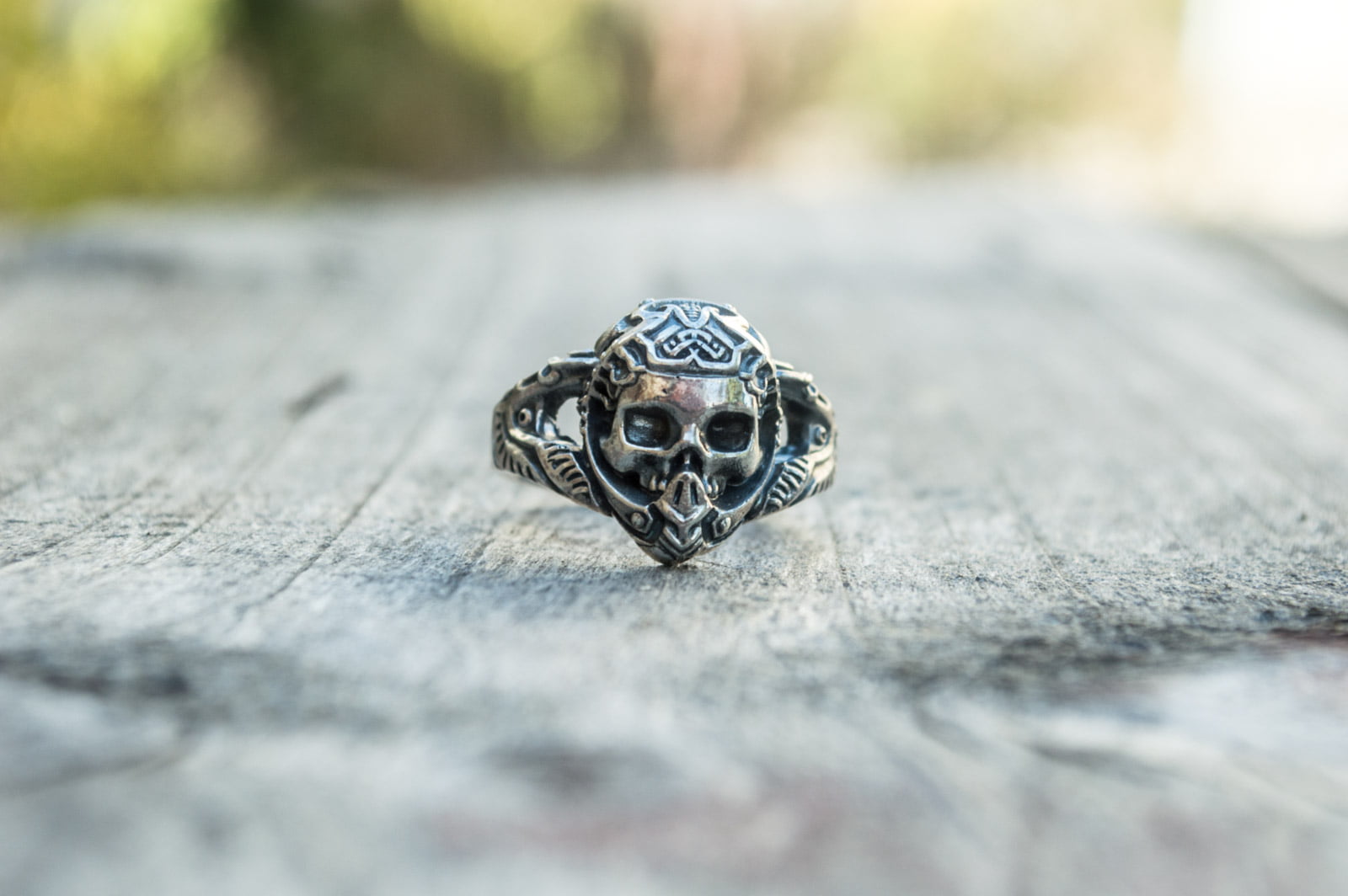 Skull with Ornament Ring Sterling Silver Handcrafted Jewelry - vikingworkshop