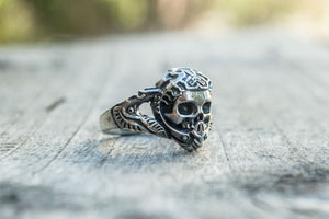 Skull with Ornament Ring Sterling Silver Handcrafted Jewelry - vikingworkshop