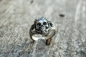 Skull with Ornament Ring Sterling Silver Handcrafted Jewelry - vikingworkshop