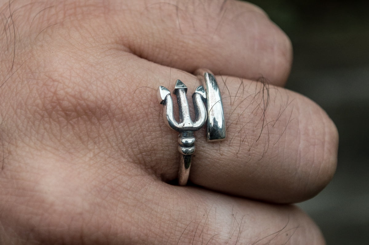 Trident Ring Sterling Silver Handmade Unique Jewelry - vikingworkshop