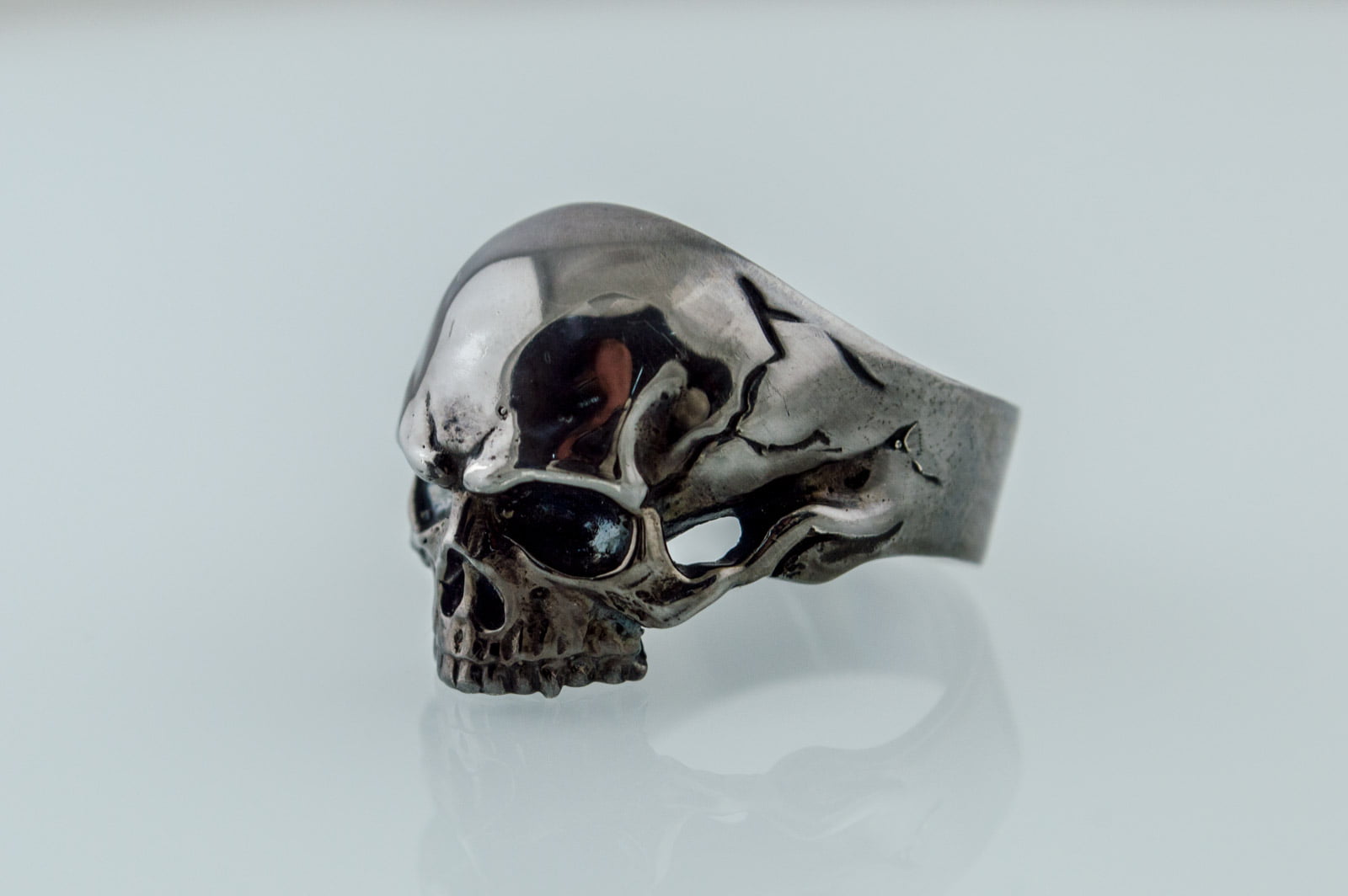 Skull Biker Ring Ruthenium Plated Sterling Silver Black Limited Edition Jewelry - vikingworkshop