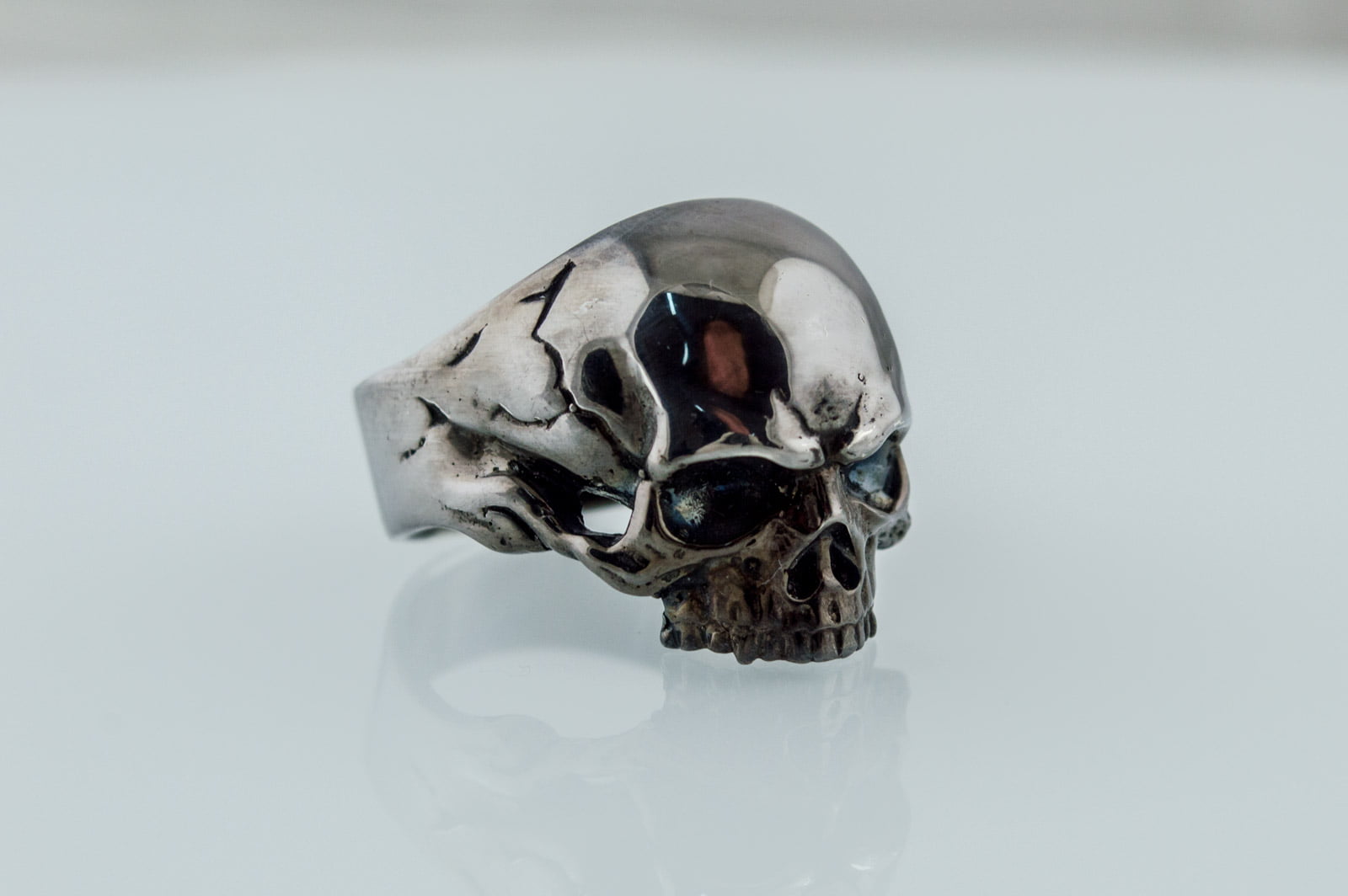 Skull Biker Ring Ruthenium Plated Sterling Silver Black Limited Edition Jewelry - vikingworkshop
