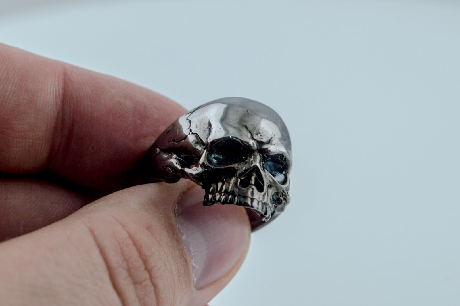 Skull Biker Ring Ruthenium Plated Sterling Silver Black Limited Edition Jewelry - vikingworkshop