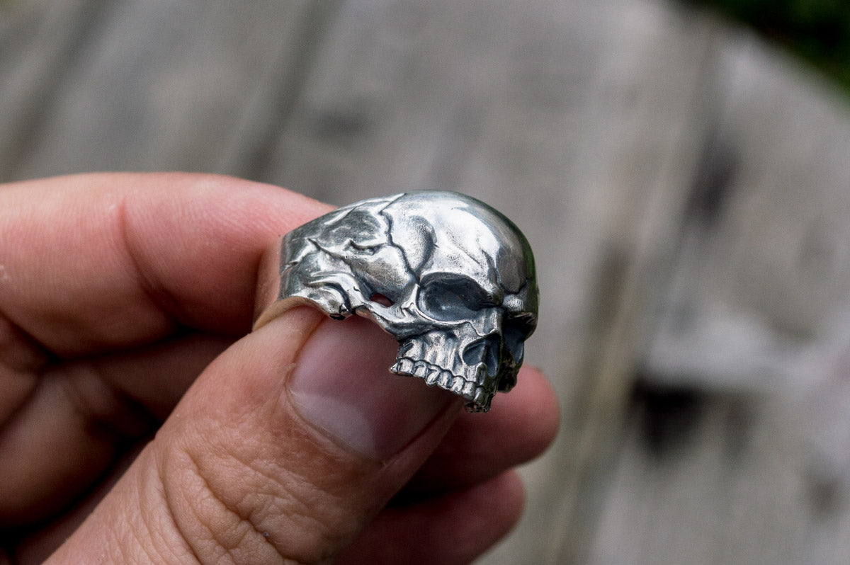 Skull Biker Ring Sterling Silver Handcrafted Jewelry - vikingworkshop