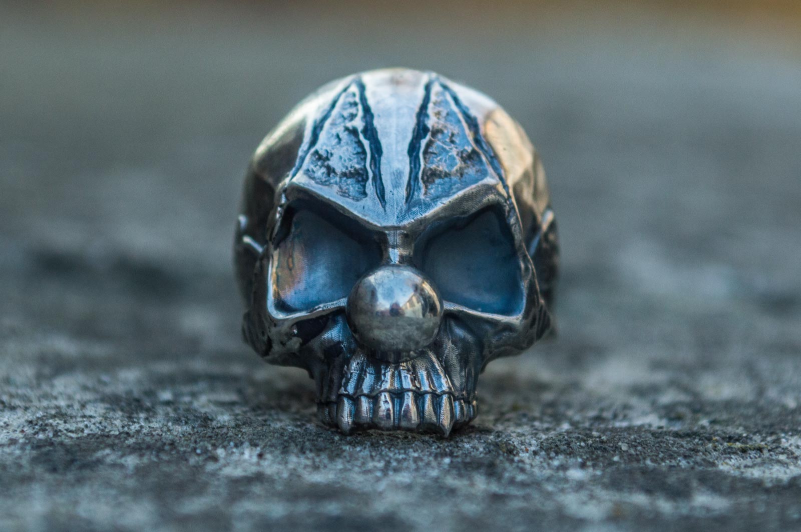 Clown Skull Ring Sterling Silver Unique Handmade Jewelry - vikingworkshop