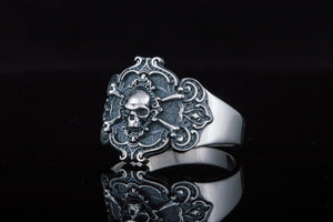 Jolly Roger Ring Sterling Silver Unique Handmade Jewelry - vikingworkshop