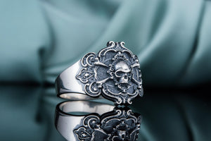 Jolly Roger Ring Sterling Silver Unique Handmade Jewelry - vikingworkshop