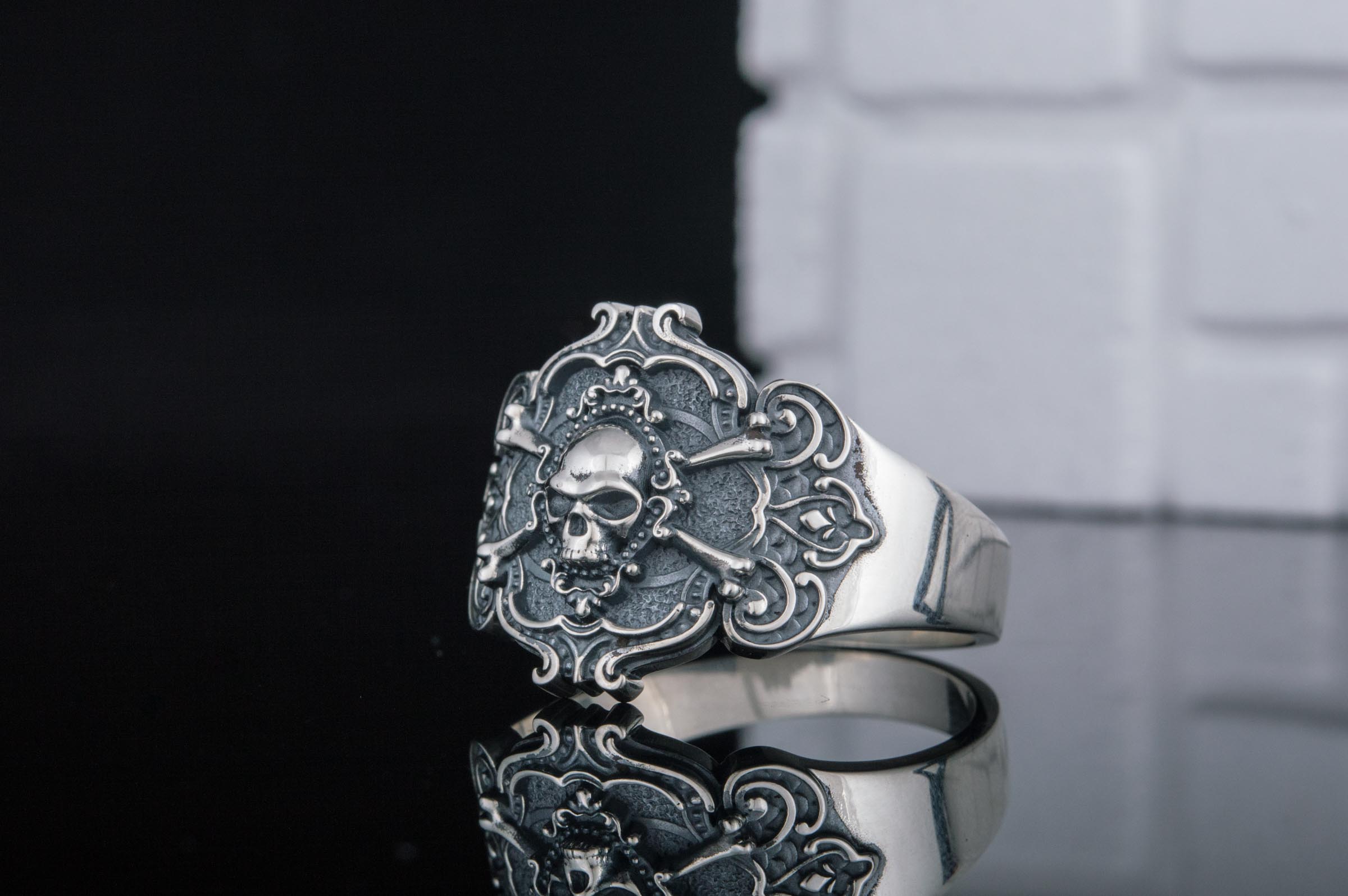 Jolly Roger Ring Sterling Silver Unique Handmade Jewelry - vikingworkshop