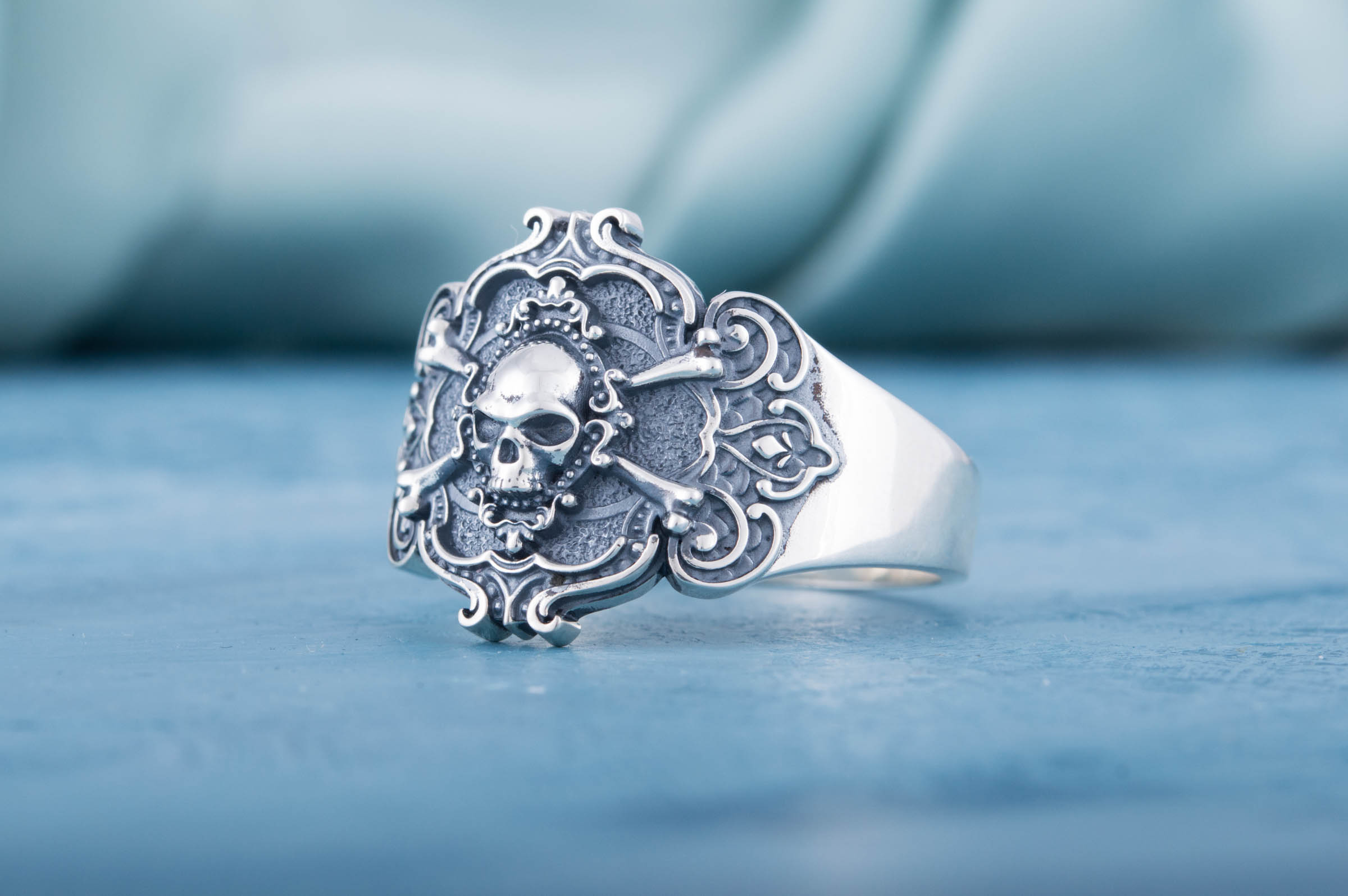 Jolly Roger Ring Sterling Silver Unique Handmade Jewelry - vikingworkshop