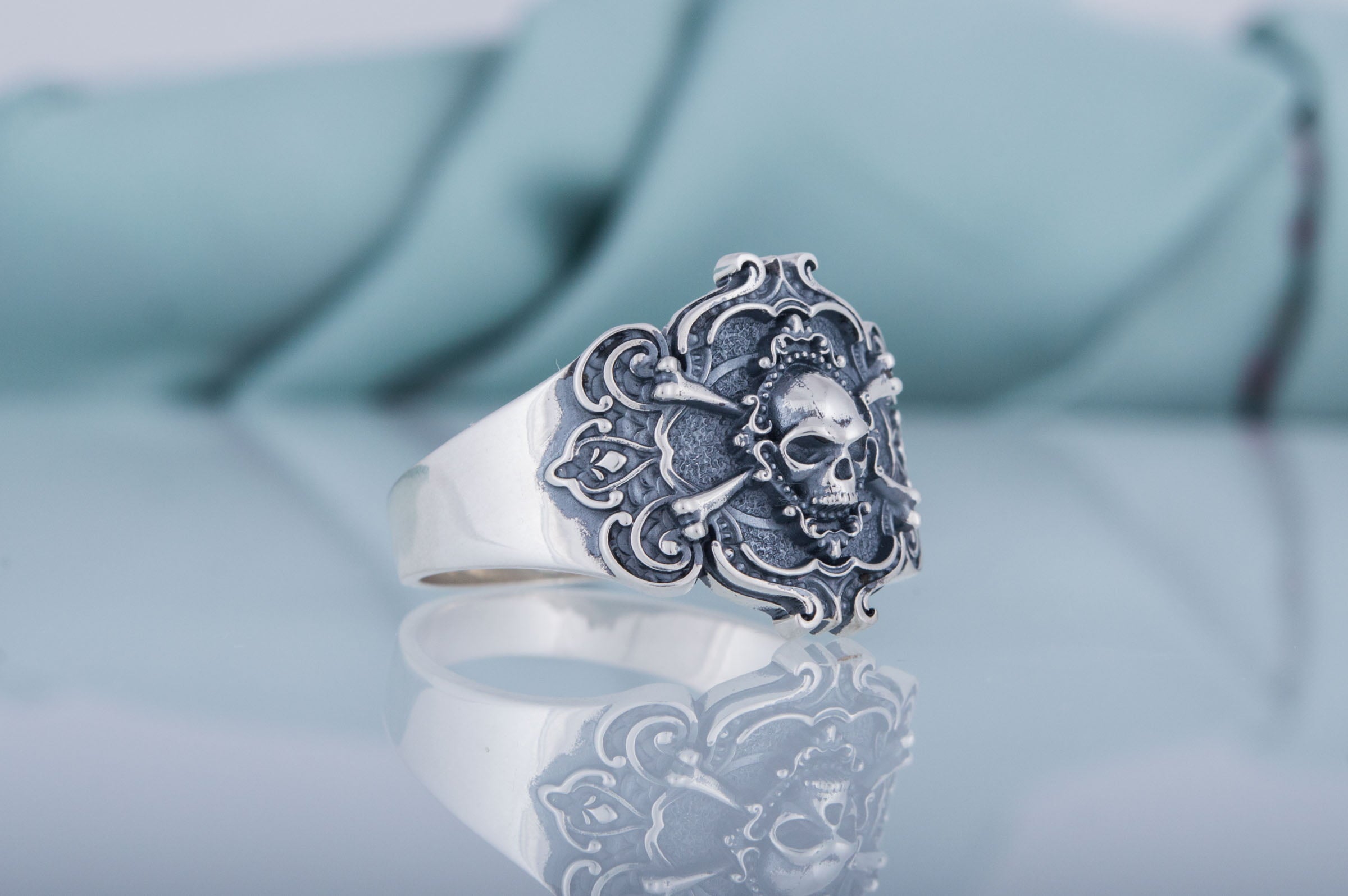 Jolly Roger Ring Sterling Silver Unique Handmade Jewelry - vikingworkshop