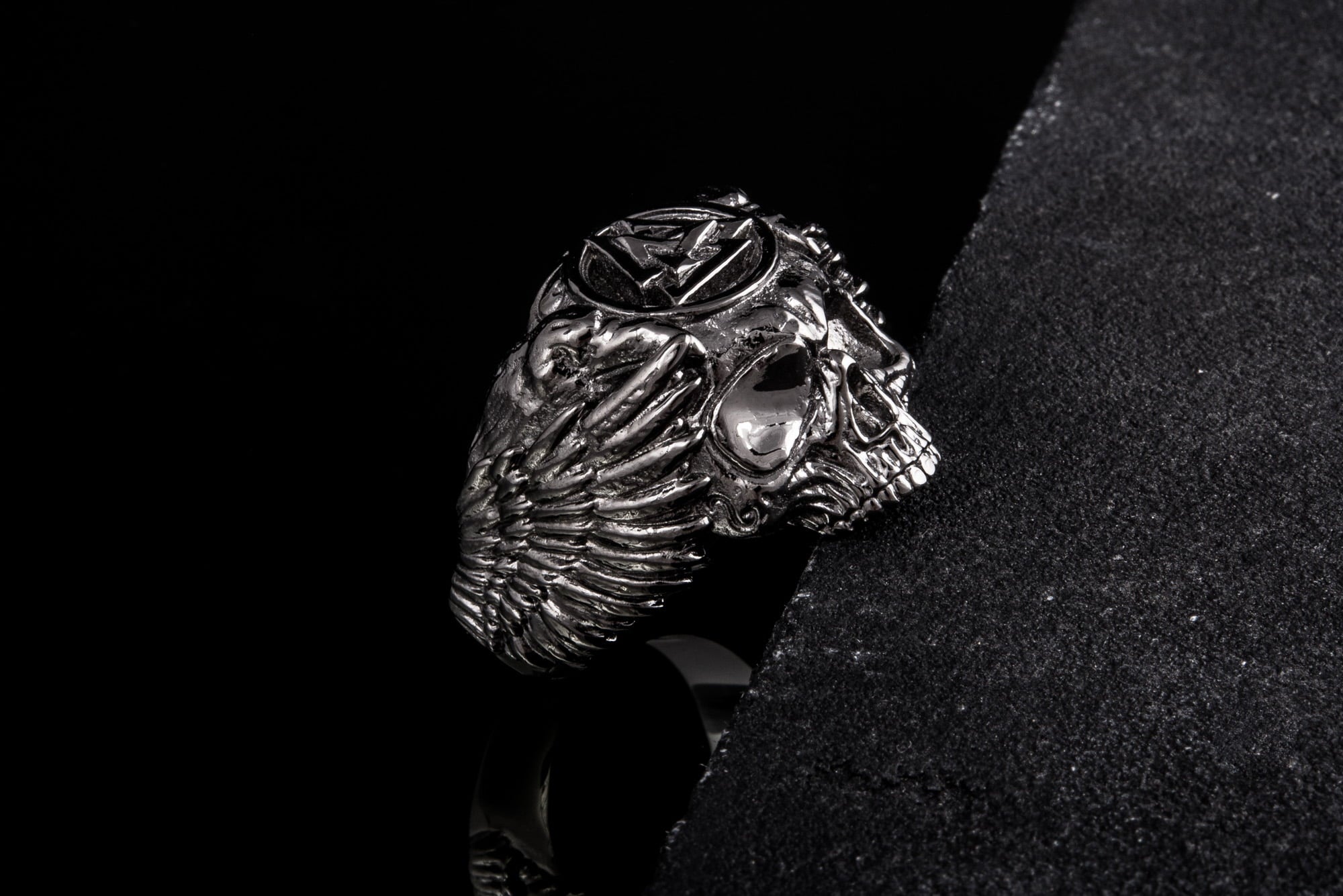 Odin Ring with Valknut Symbol Ring Ruthenium Plated Sterling Silver Unique Black Limited Edition Jewelry - vikingworkshop