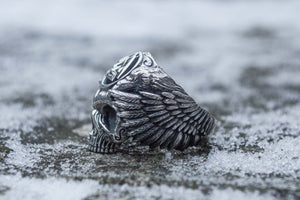 Odin Ring with Valknut Symbol Ring Sterling Silver Unique Handmade Jewelry - vikingworkshop