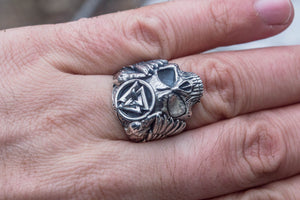 Odin Ring with Valknut Symbol Ring Sterling Silver Unique Handmade Jewelry - vikingworkshop