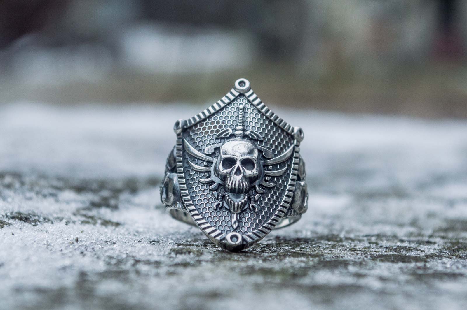 Skull with Shield Sterling Silver Unique Handmade Jewelry - vikingworkshop