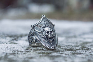 Skull with Shield Sterling Silver Unique Handmade Jewelry - vikingworkshop