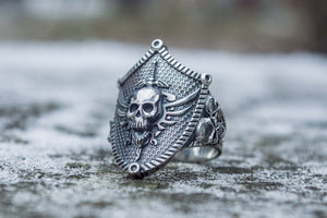 Skull with Shield Sterling Silver Unique Handmade Jewelry - vikingworkshop