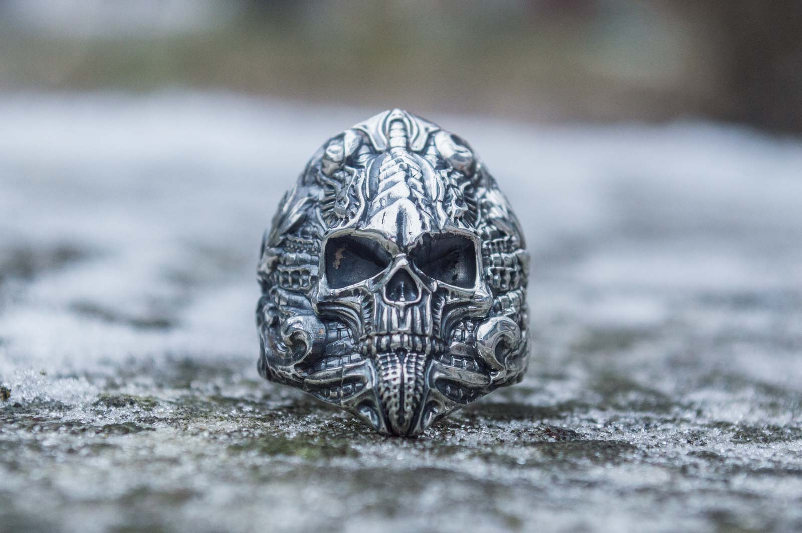 Skull Ring Sterling Silver Unique Handmade Jewelry - vikingworkshop