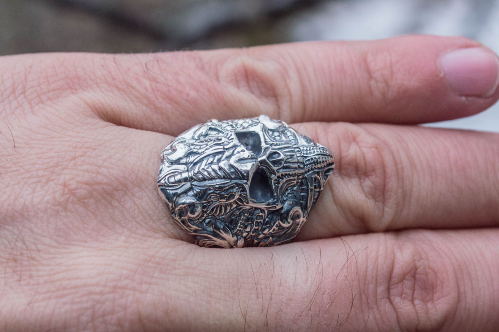 Skull Ring Sterling Silver Unique Handmade Jewelry - vikingworkshop