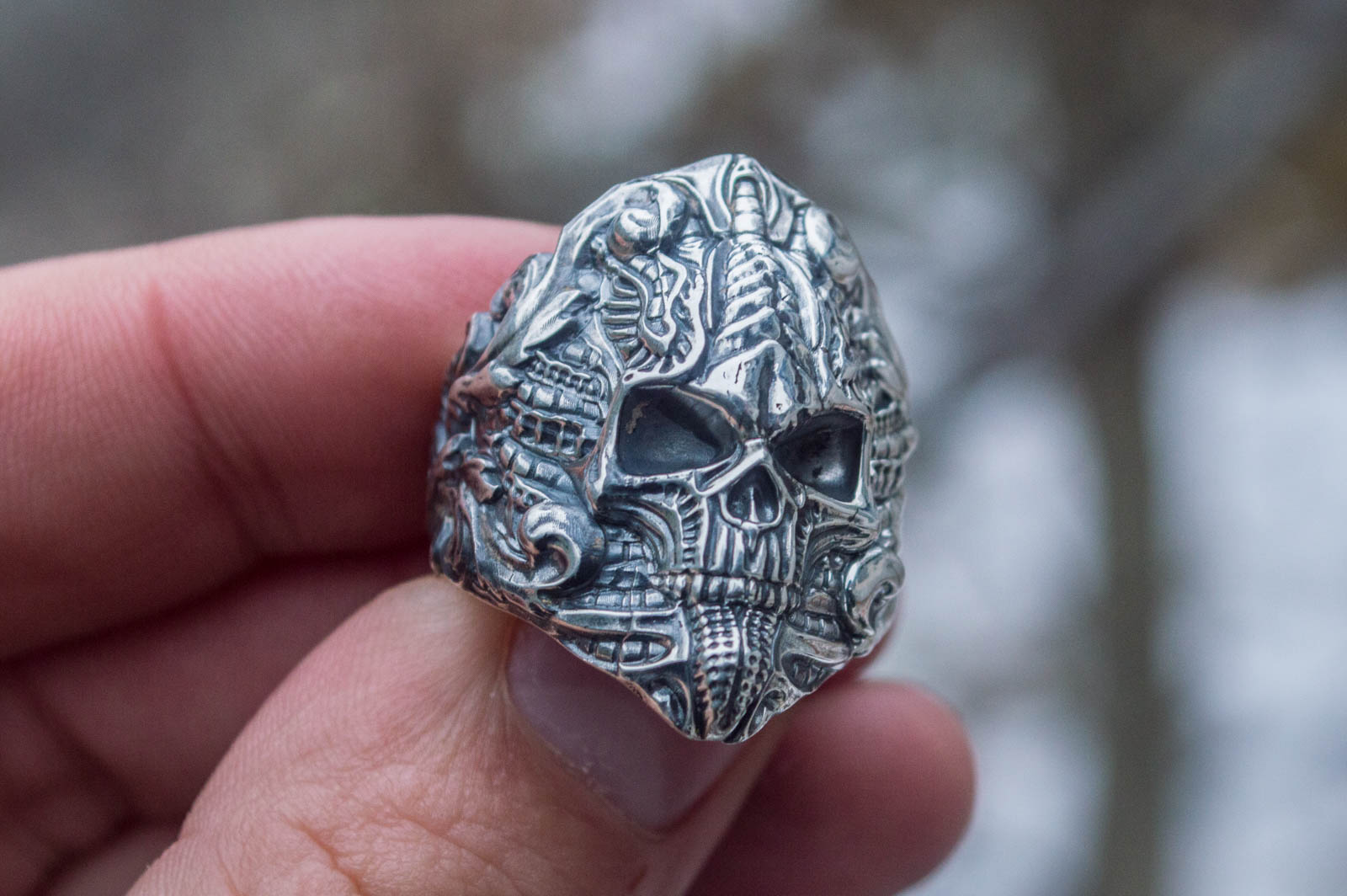 Skull Ring Sterling Silver Unique Handmade Jewelry - vikingworkshop