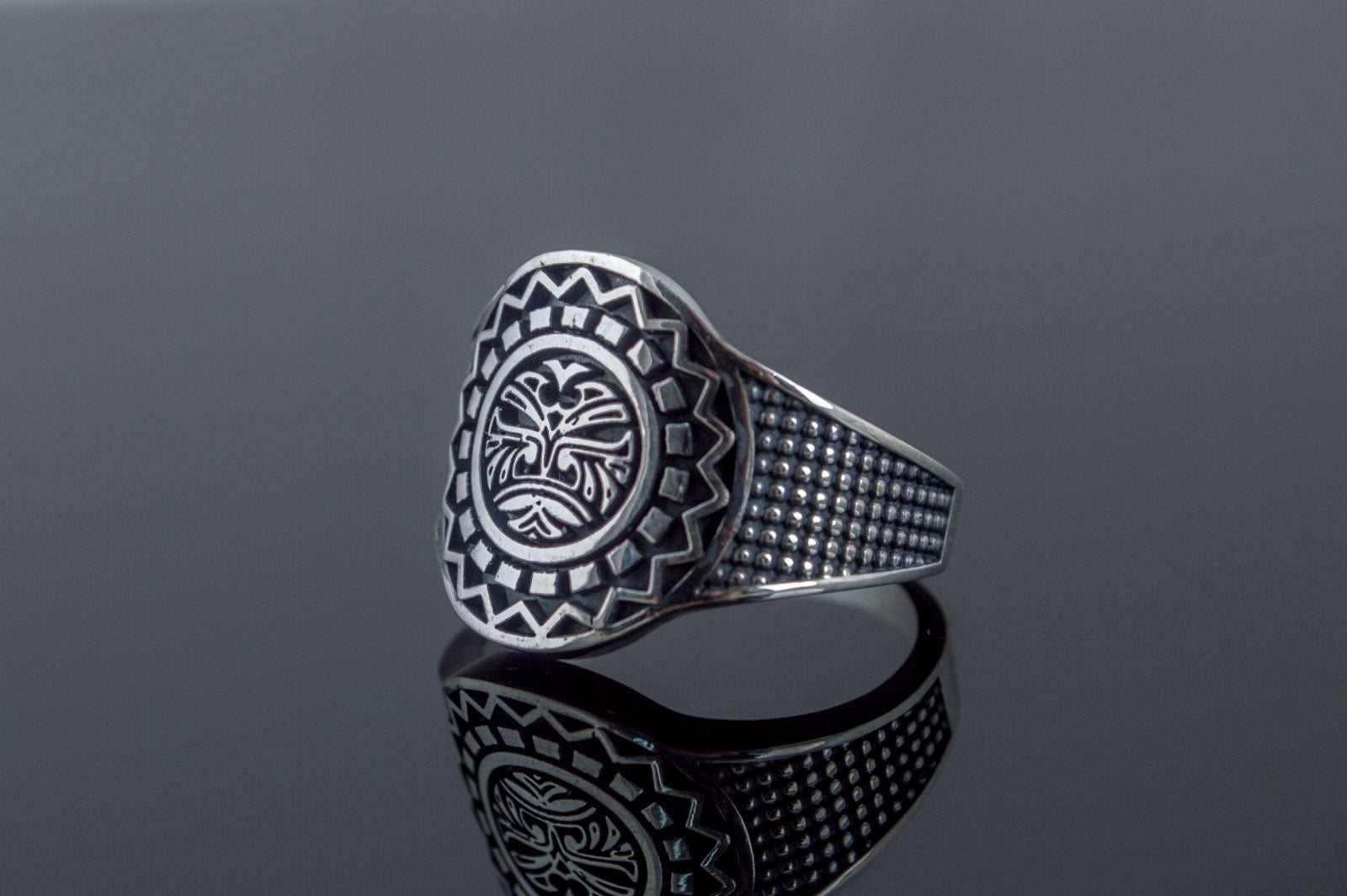 Aztec Ornament Ring Sterling Silver Handmade Jewelry - vikingworkshop