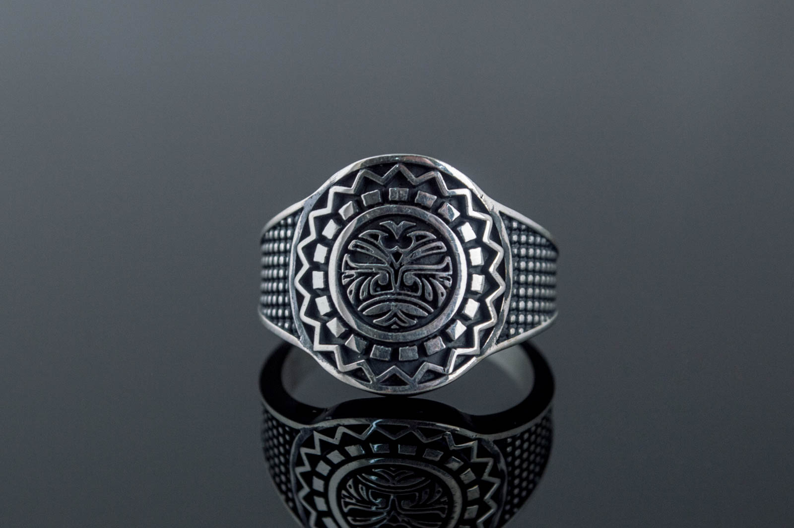 Aztec Ornament Ring Sterling Silver Handmade Jewelry - vikingworkshop